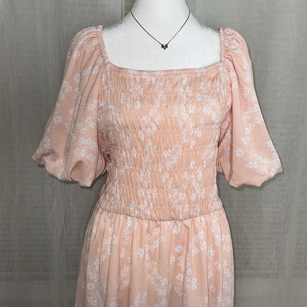 LuLaRoe XL Pink White Floral Alina Nap Short Bubble Sleeve Square Neck Dress - Picture 7 of 16